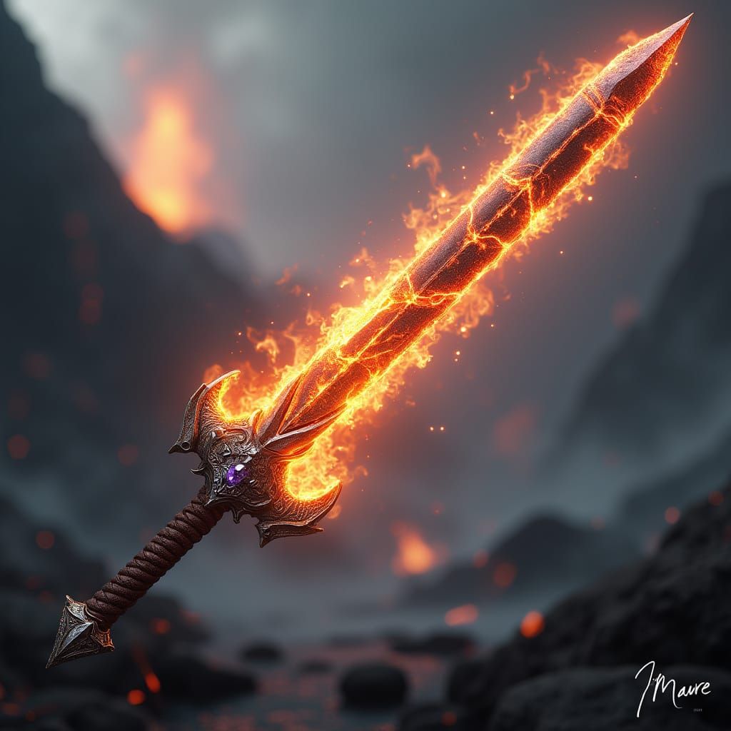 Epic, Mythic, Hyper-Realistic Elemental Sword in Primal Erup...