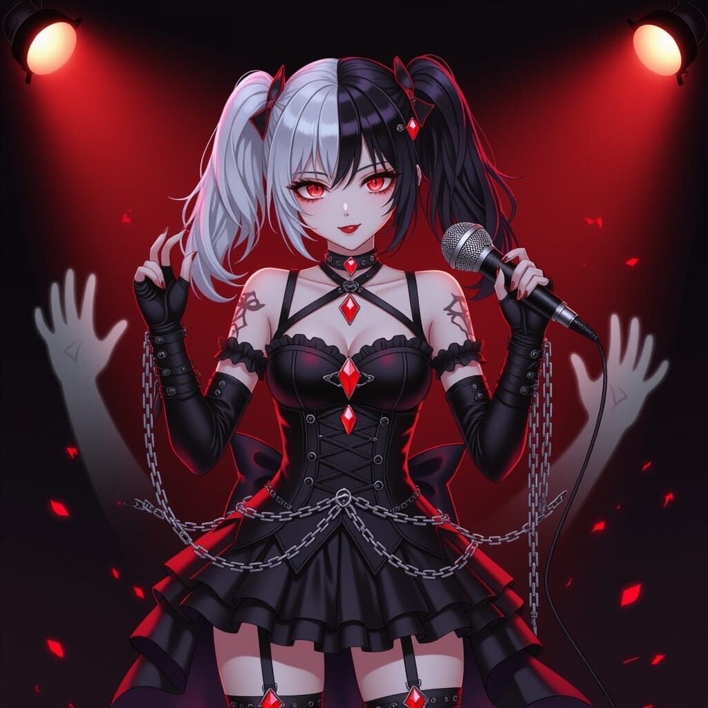 Gothic Anime Pop Idol in Crimson Spotlight, 3D Art