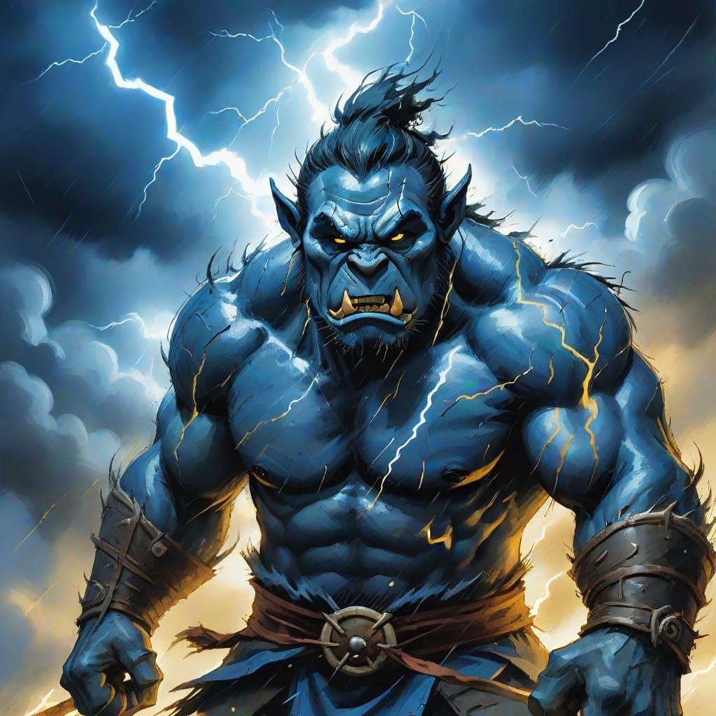 Orc Struck by Lightning: Sumi-e Ink Illustration