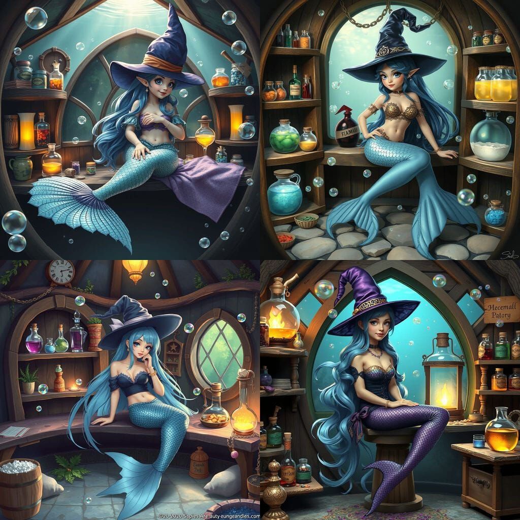 Enchanting Witch Mermaid in Underwater Witch Hut
