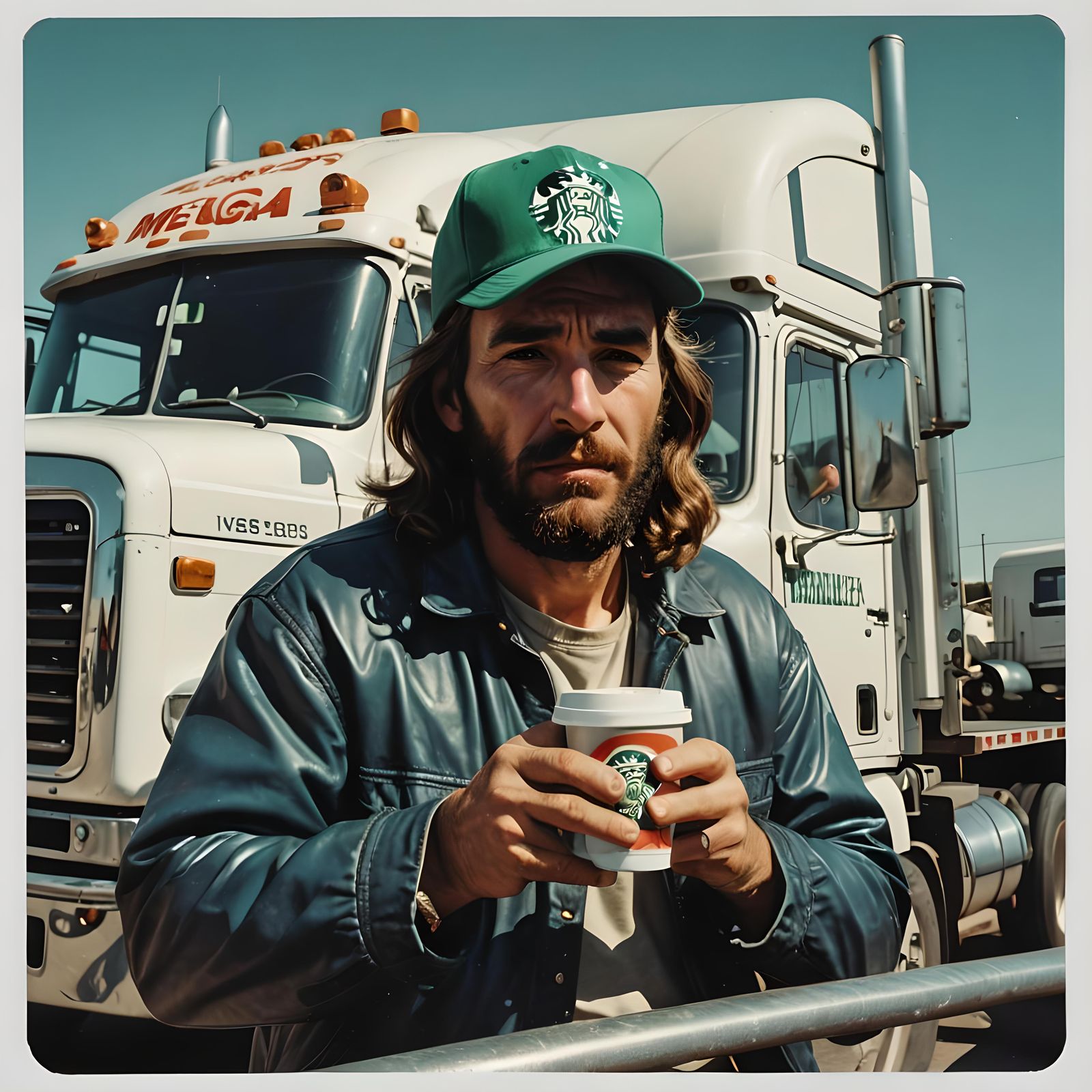 Sleepy Jesus Trucker in Pop Art Polaroid