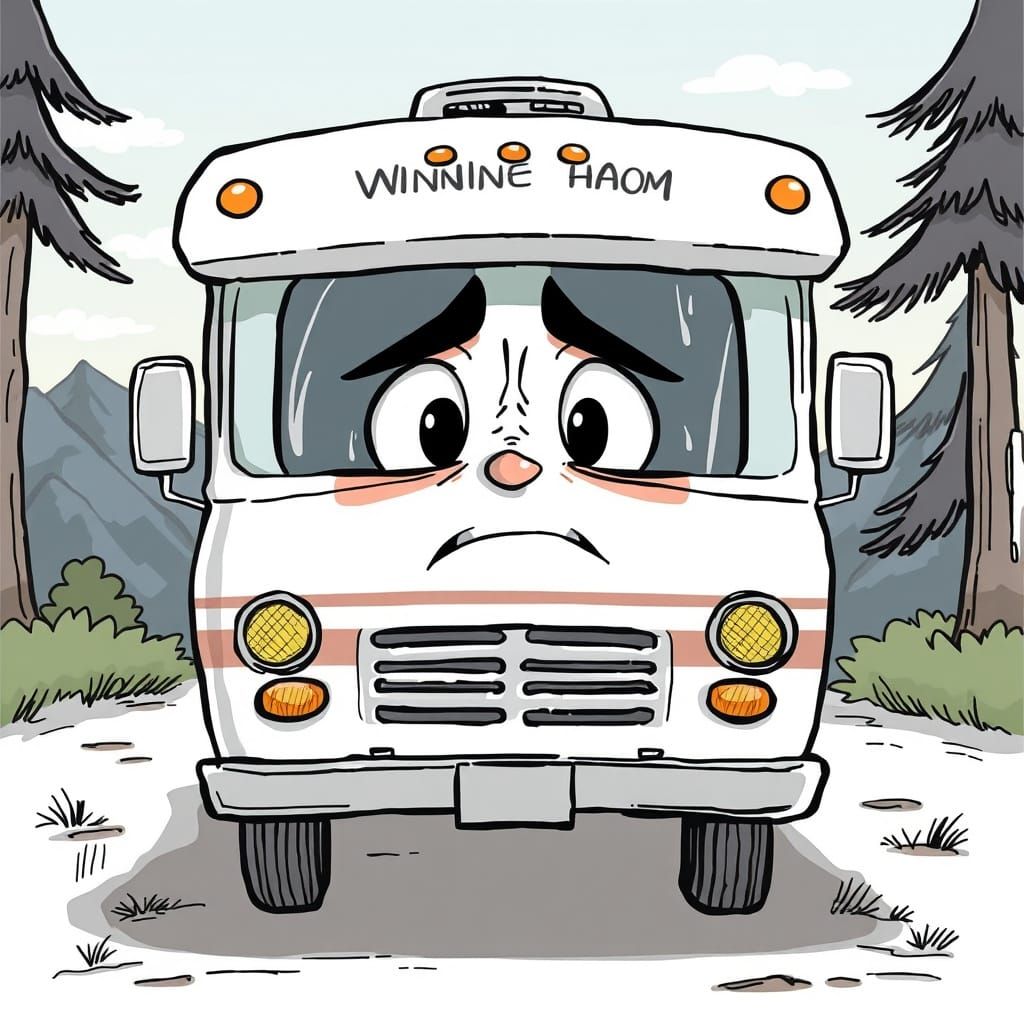 Cartoon Winnebago with a Sorrowful Face
