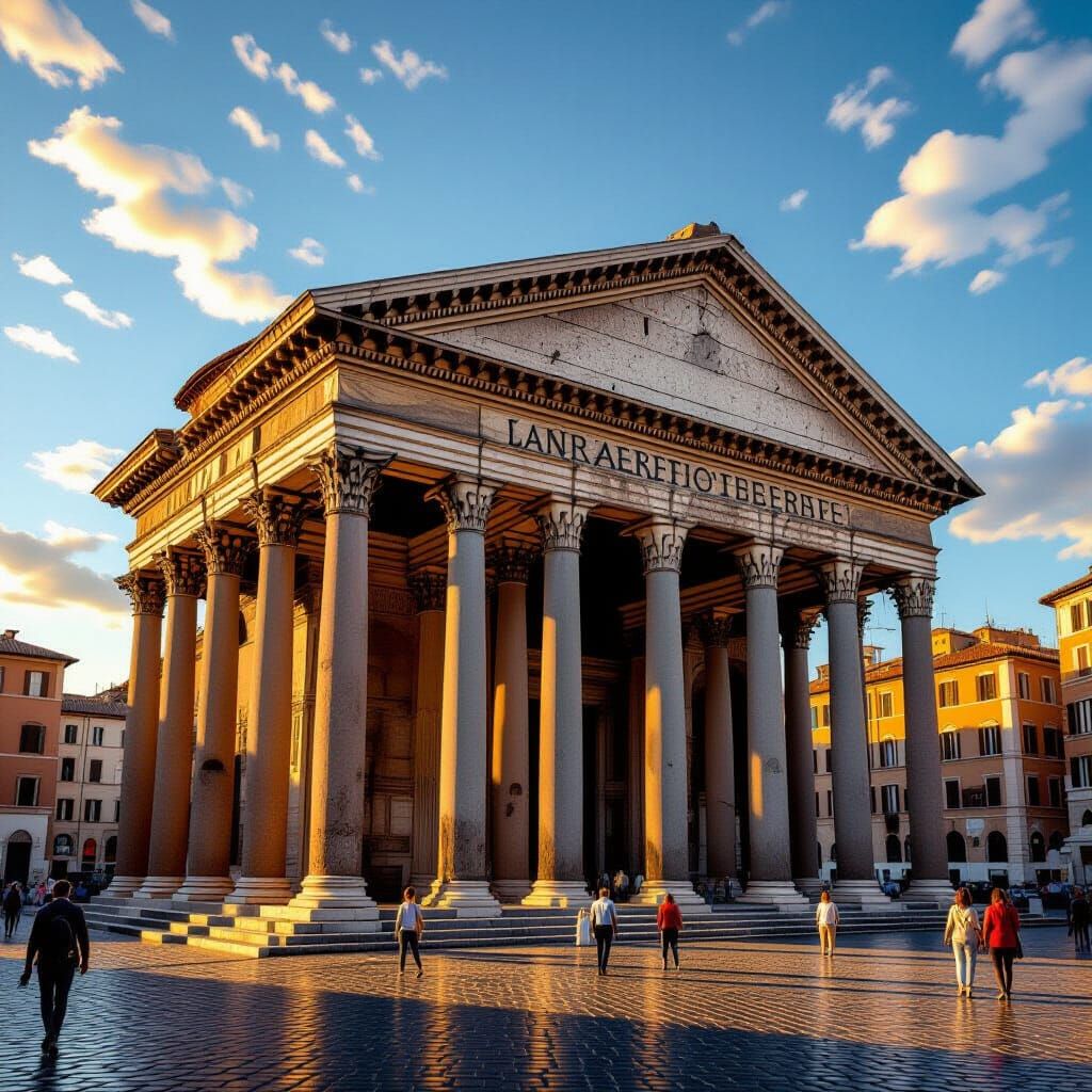 Roman Pantheon at Golden Hour in Realistic Matte Painting St...