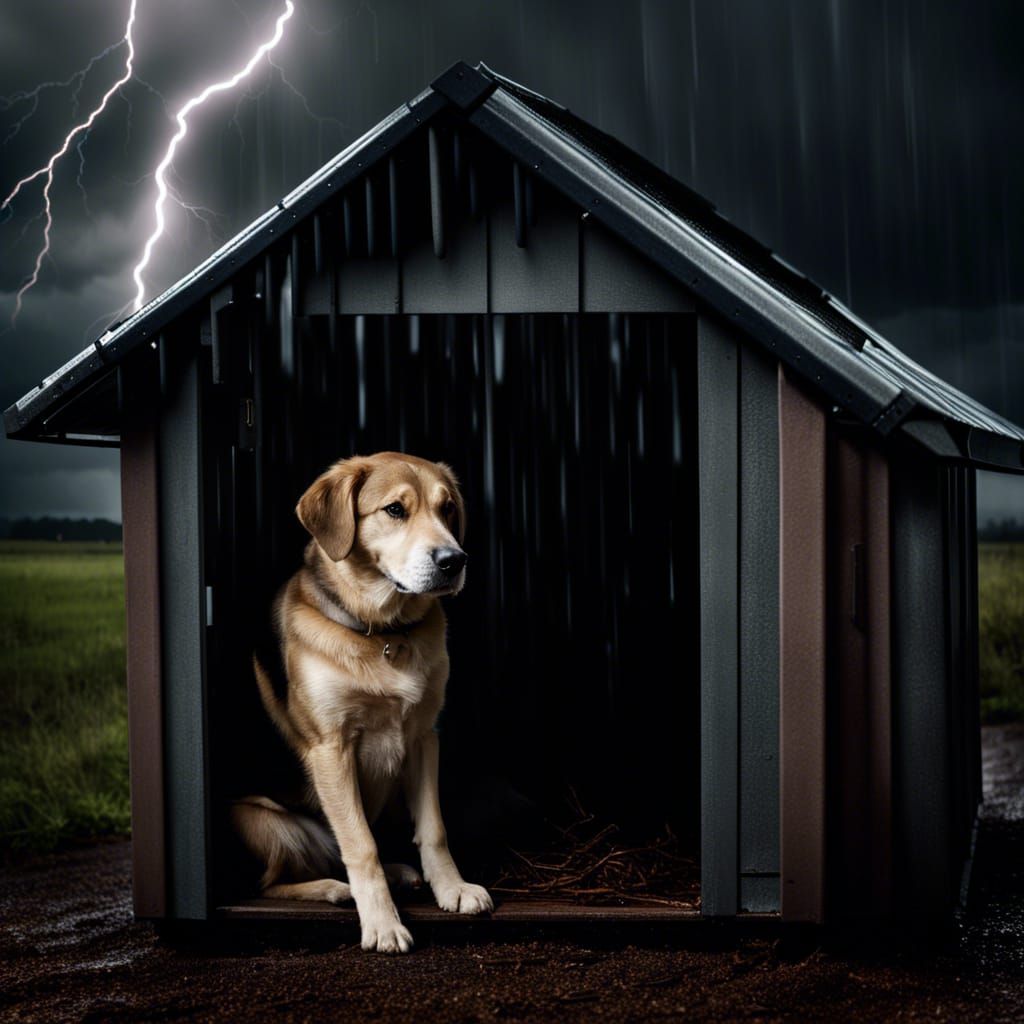 Dog Sheltering from Thunderstorm: Moody Digital Art