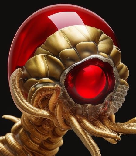 Alien Facehugger Encased in Red Crystal: Hyperrealistic Art