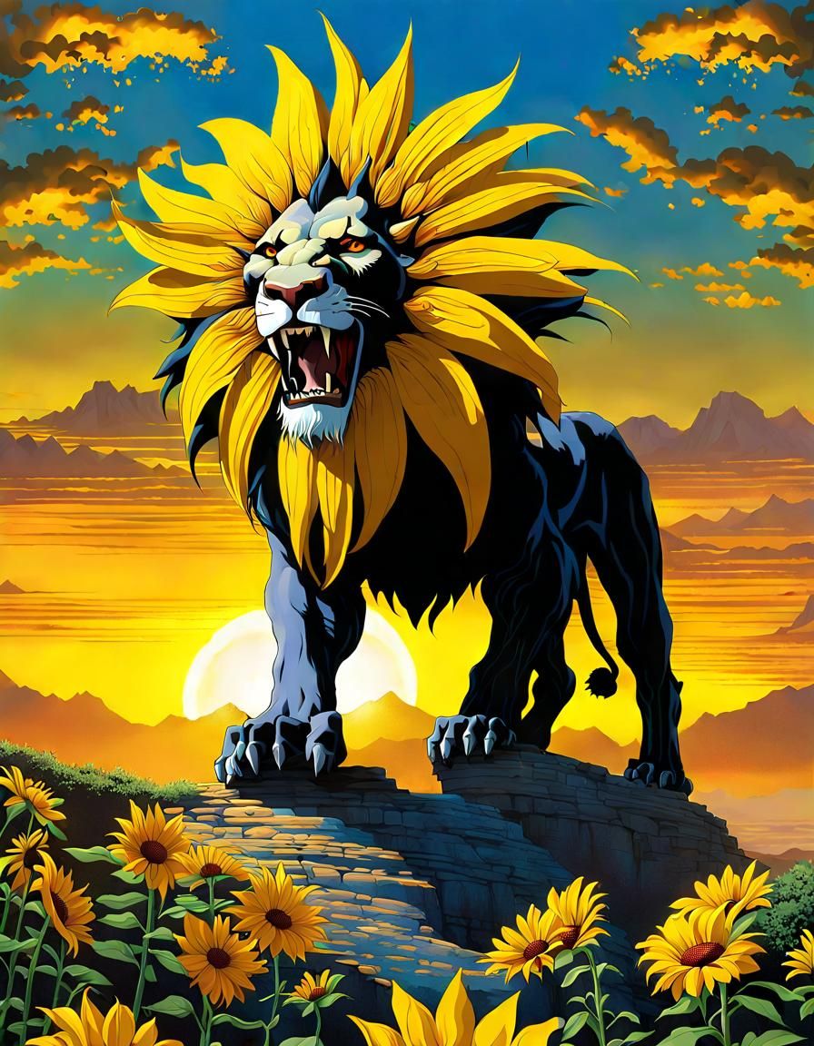 Surreal Plant Lion Monster Roaring at Sunrise