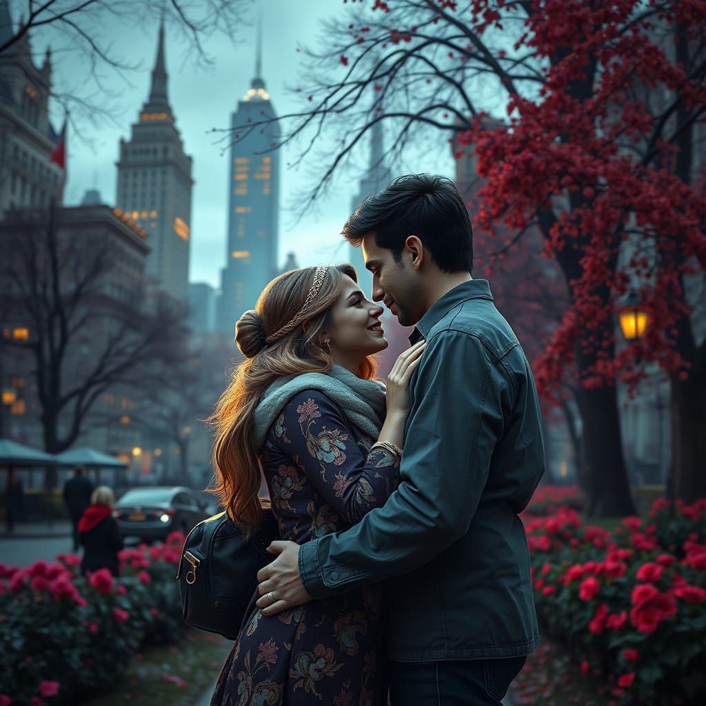 Romantic New York City Park Scene in Dreamlike Detail