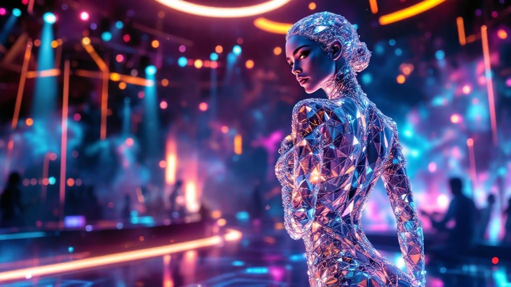 Diamond Woman Dancing in Cyberpunk Club, Photorealistic