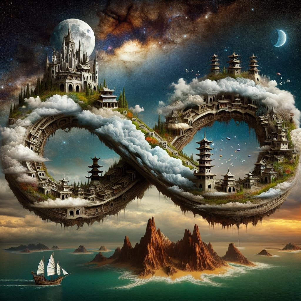 Surreal Infinity Island with Bonsai Village and Castles