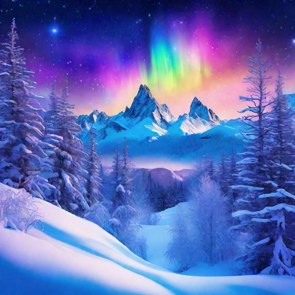 Surreal Aurora Borealis Winter Wonderland, Digital Art