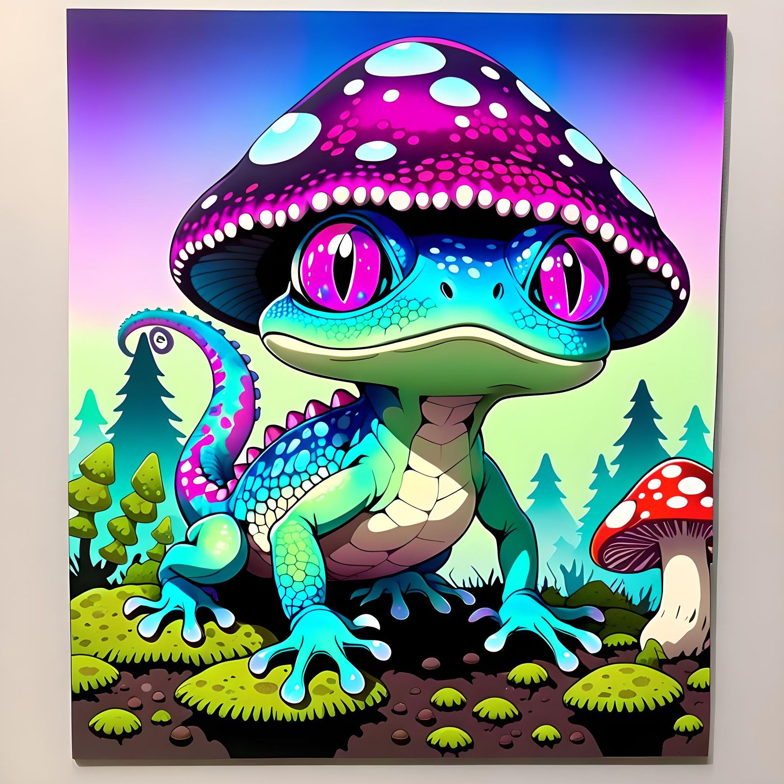 Iridescent Chibi Chimera Lizard Frog in Animated Style