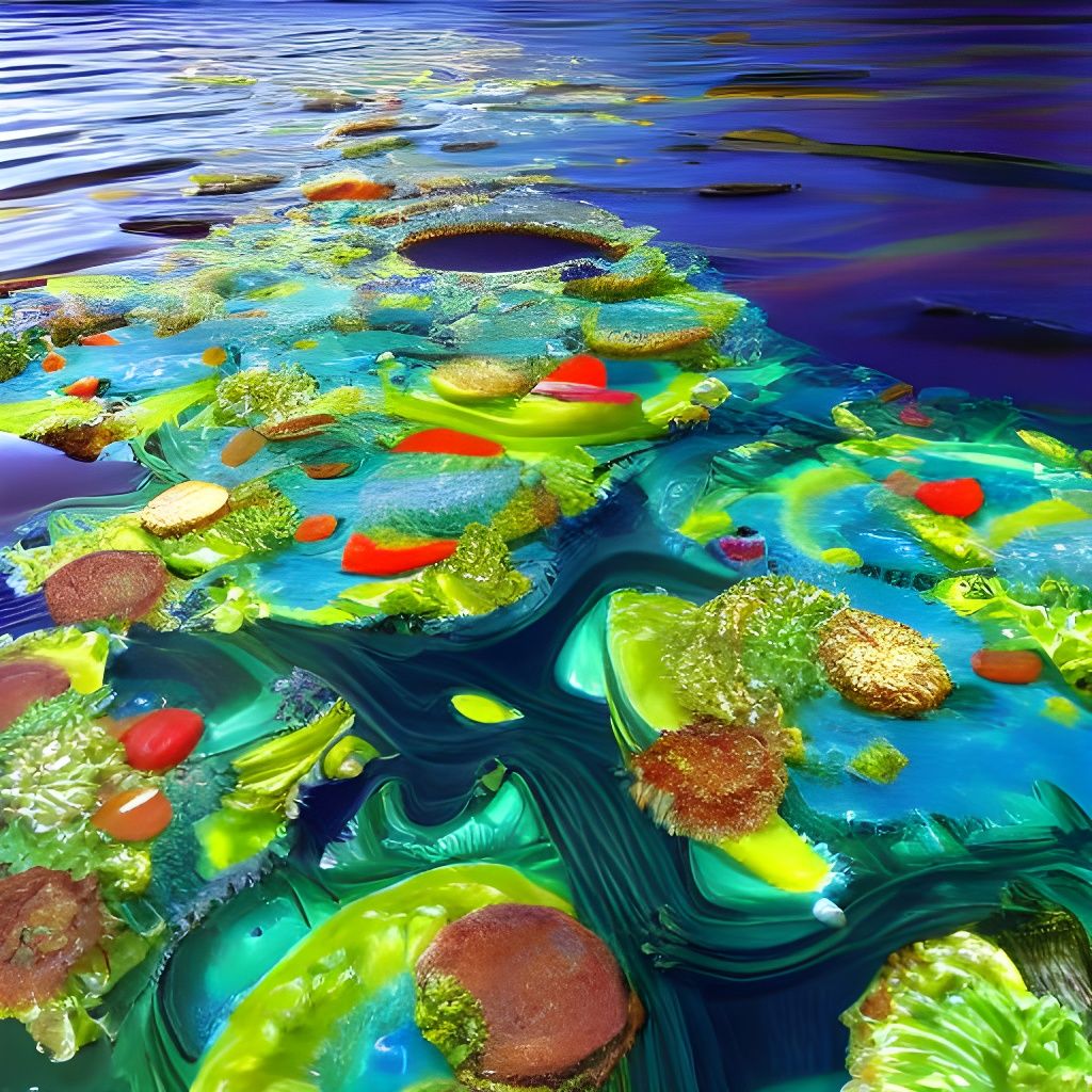 In the ocean, an extravagant pizza of multicolored phosphore...
