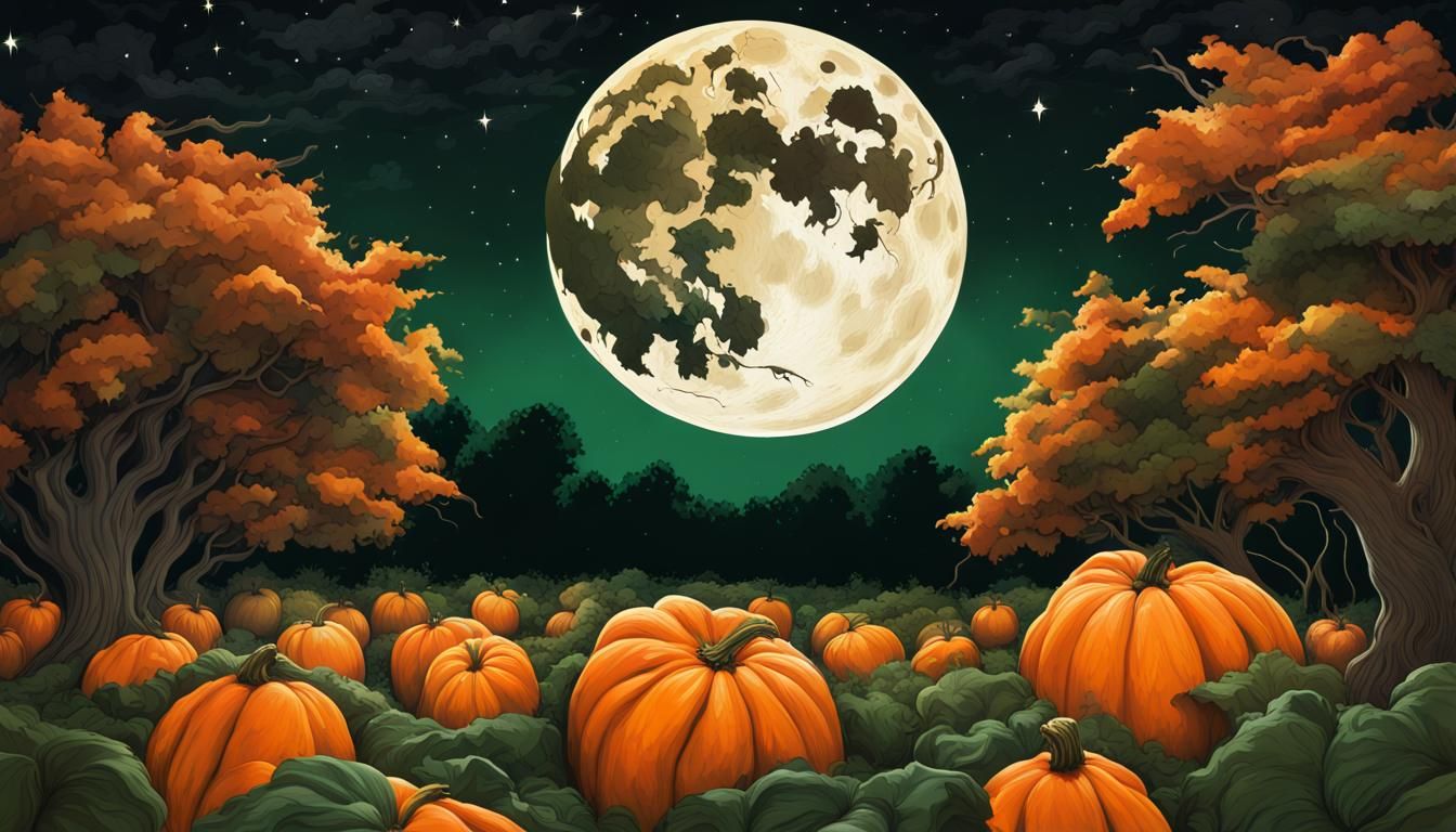 Hyperrealistic Pumpkin Patch Under Moonlight