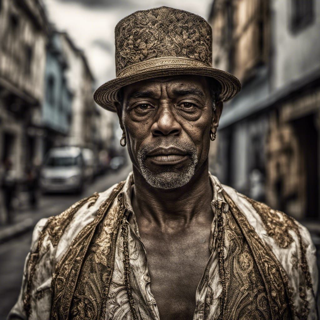 Man in Suit on Gold Street in HDR