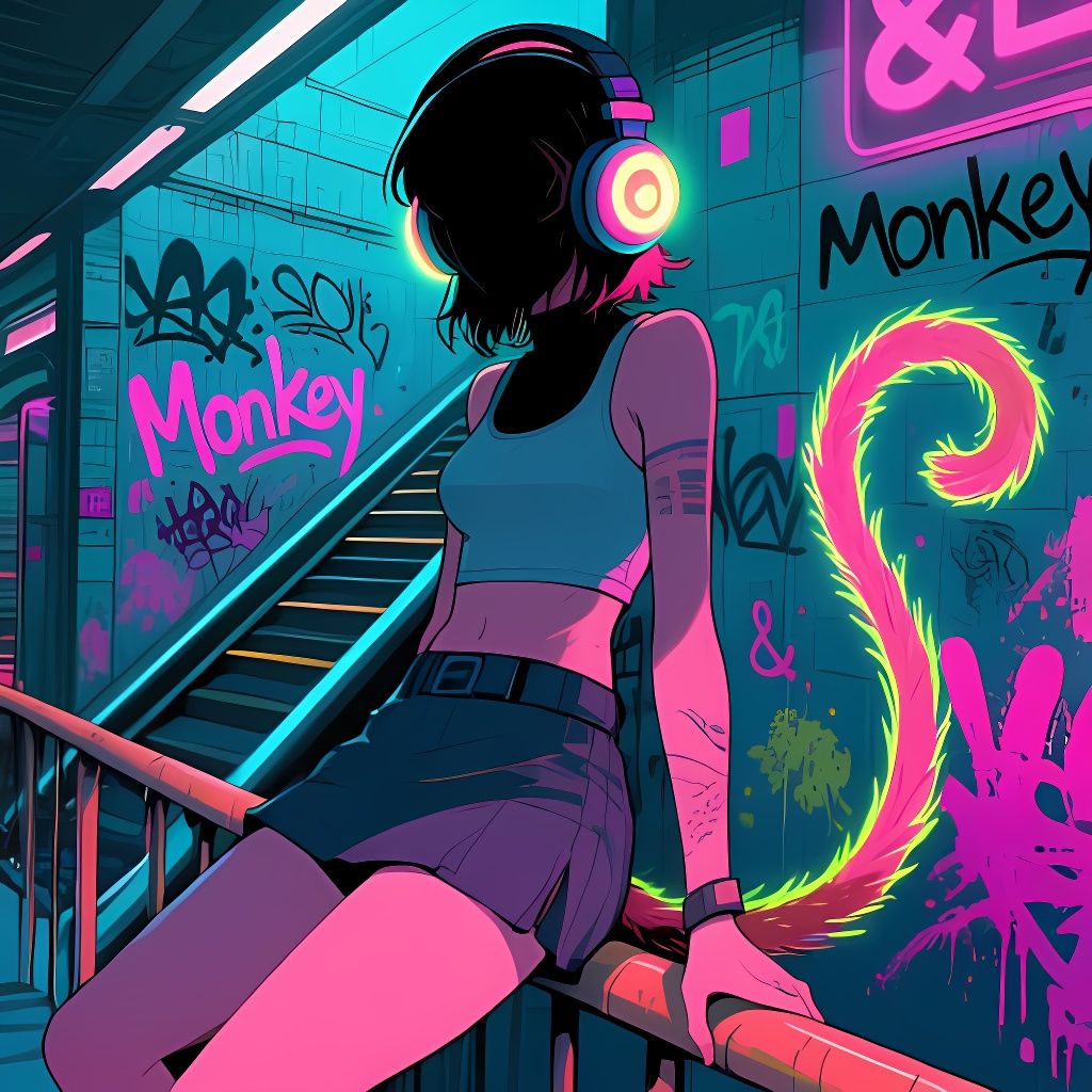 Cyberpunk Anime Girl in Subway Graffiti Art