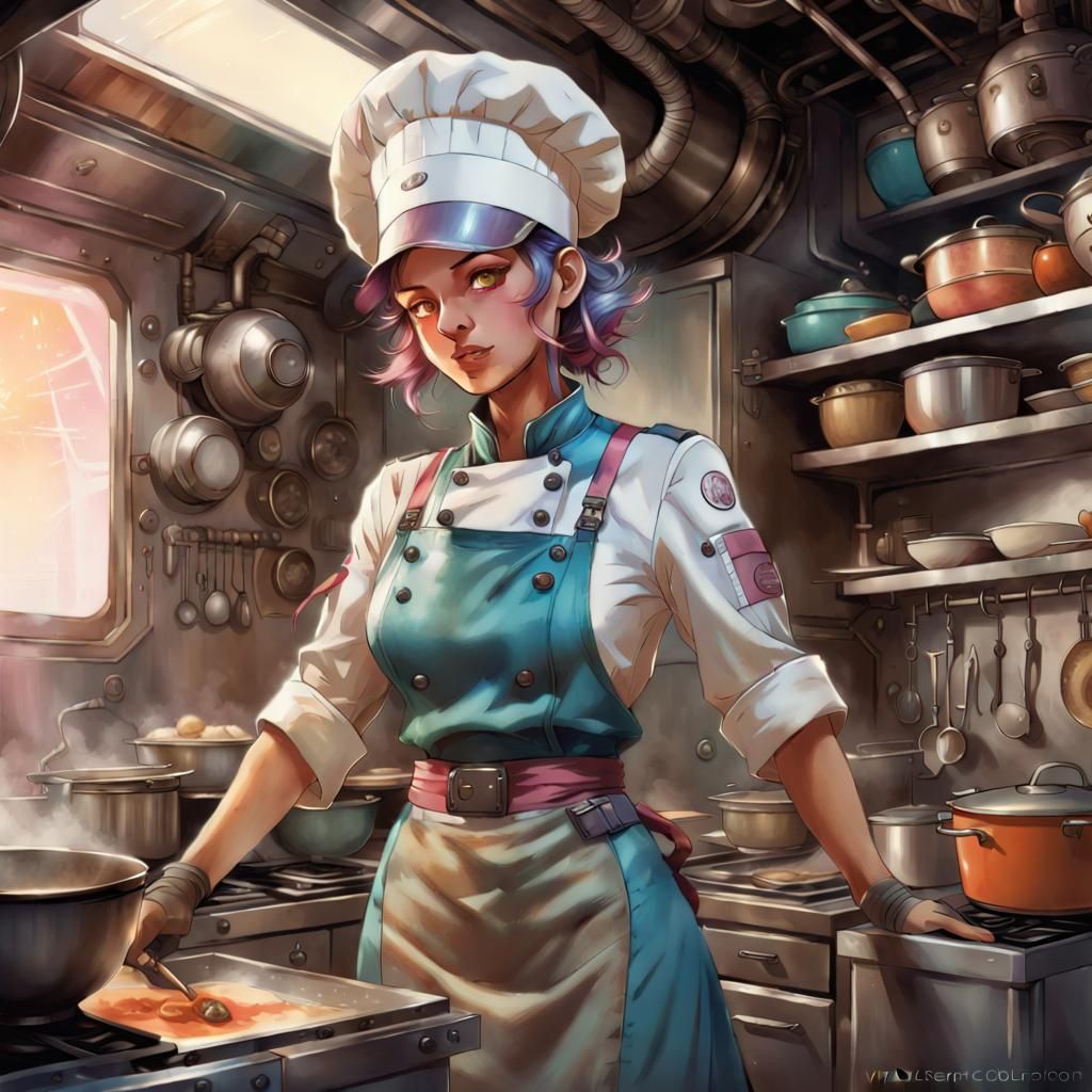 Dieselpunk Chef in Manga Style Illustration
