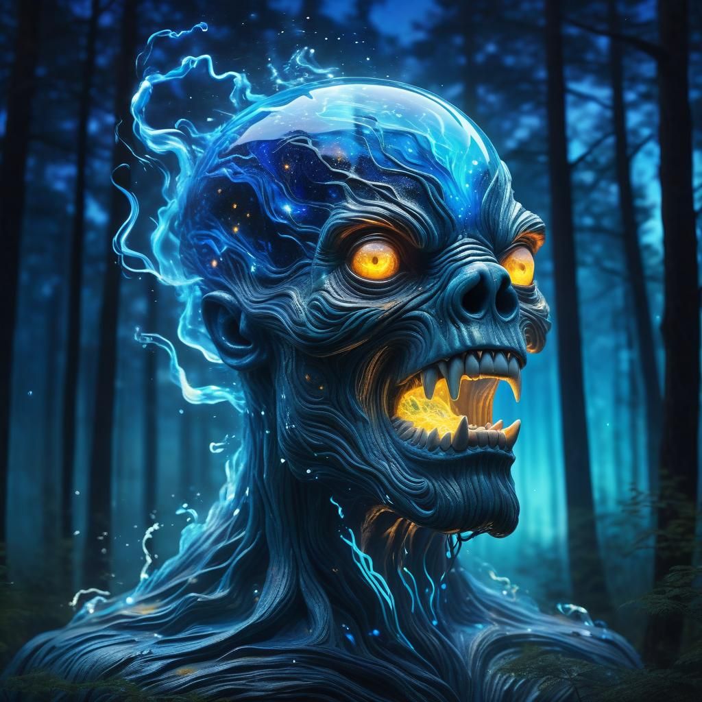 Glass Creature Reflecting Night Sky in Woods