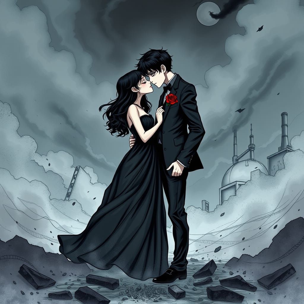 Ethereal Gothic Romance Amidst Whirlwind Ashes