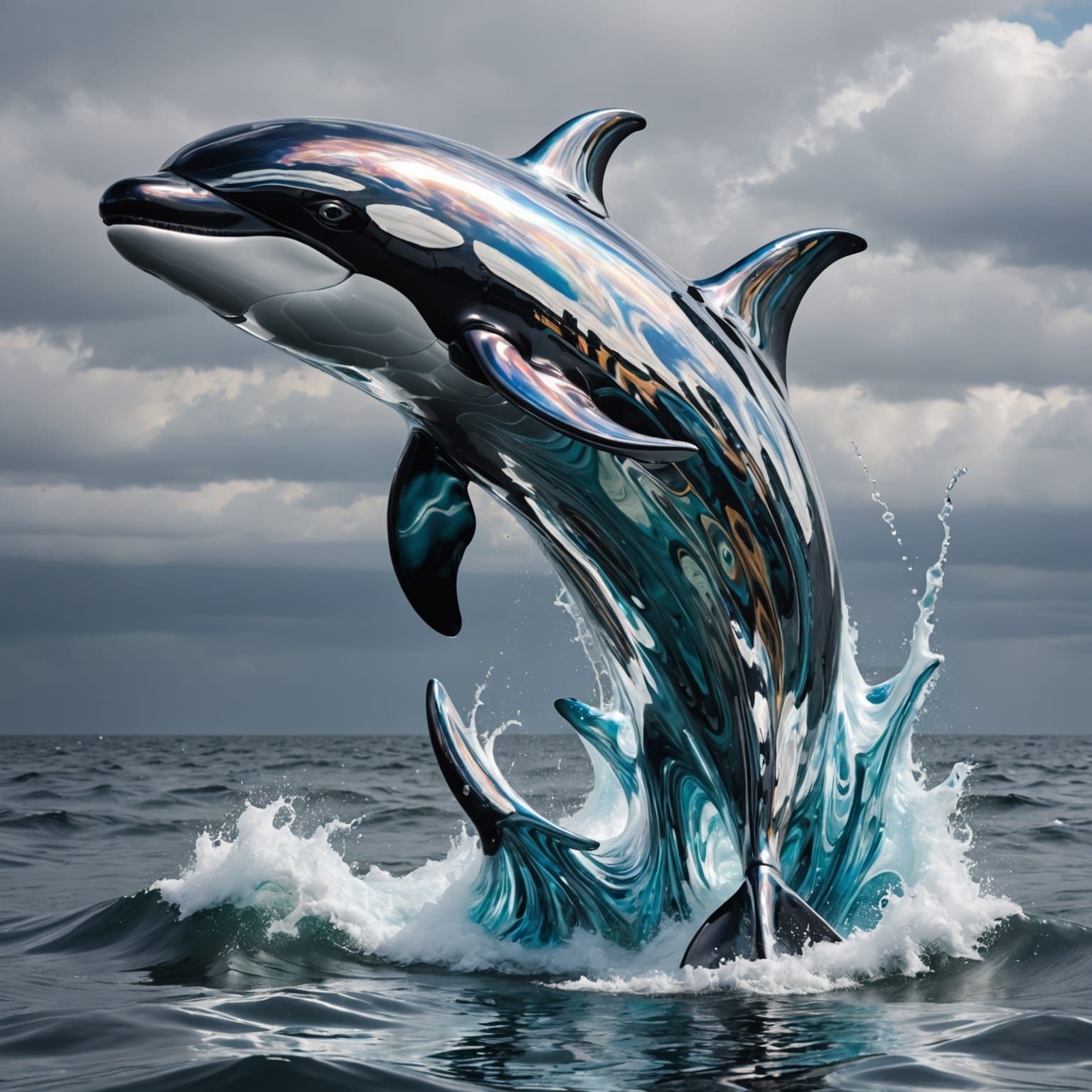 Dazzling Chrome Orca Emerges from Ocean Depths