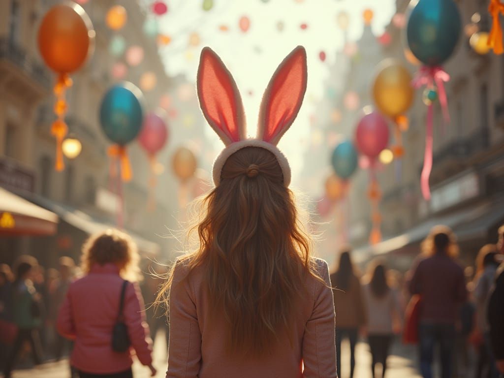 Woman Strolls in Vibrant Easter Parade