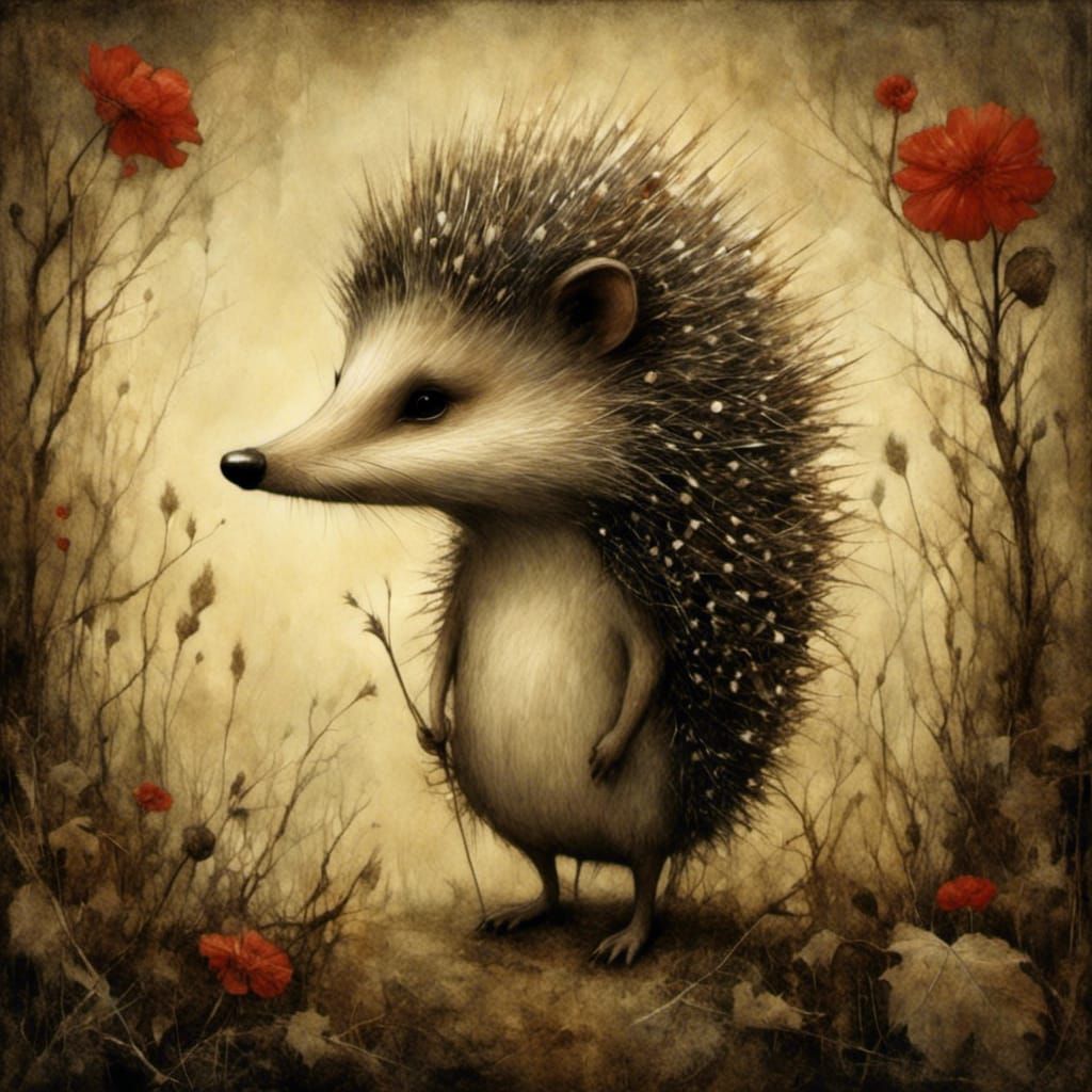 Pouty Hedgehog Girl in Art Brut Style