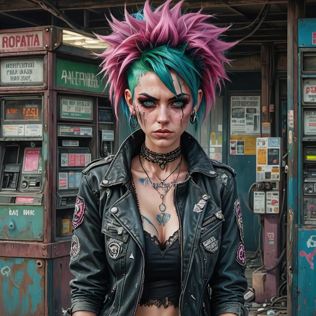 Punk Girl in Post-Apocalyptic Gas Station