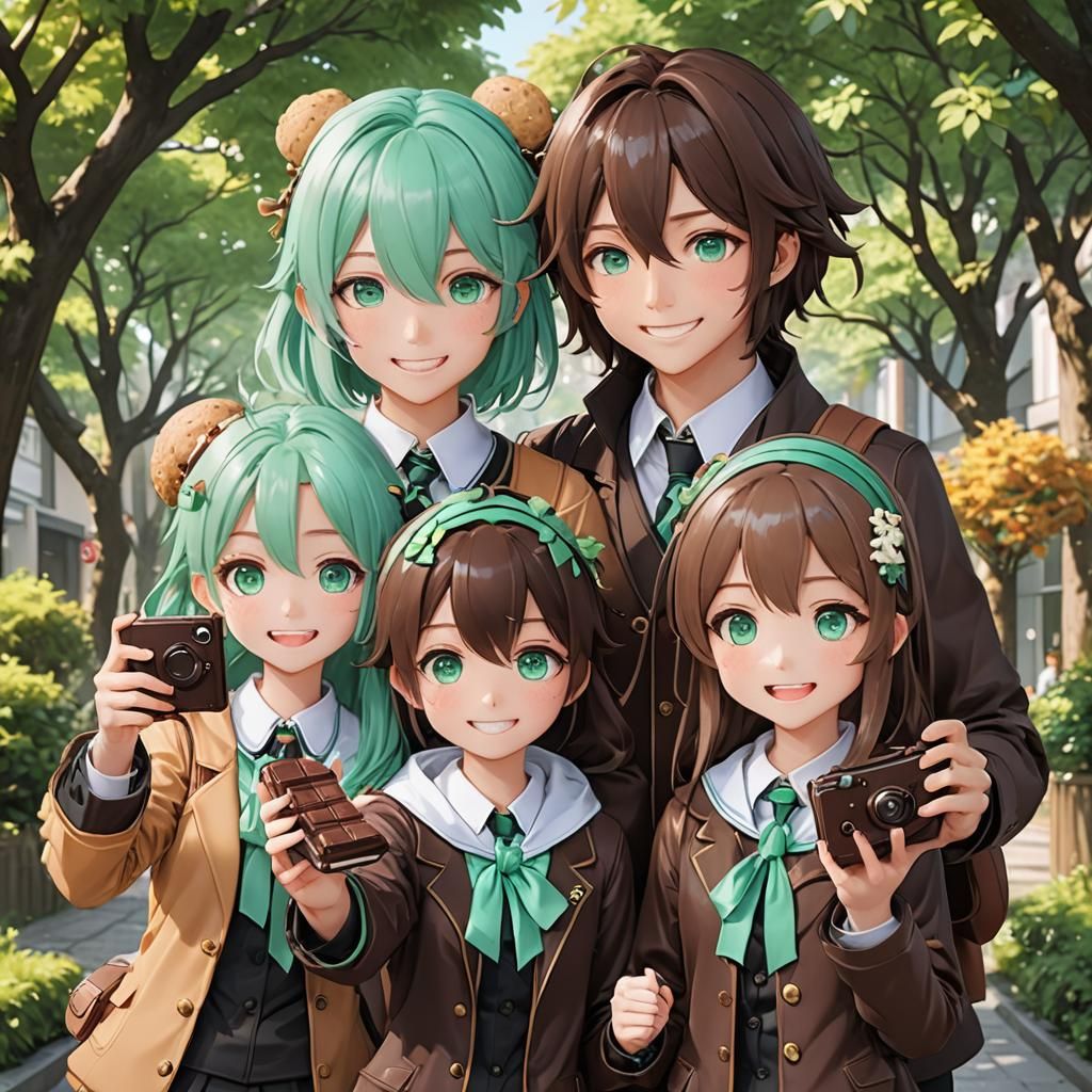 Anime Siblings: Chocolate, Hazelnut, and Mint Portrait