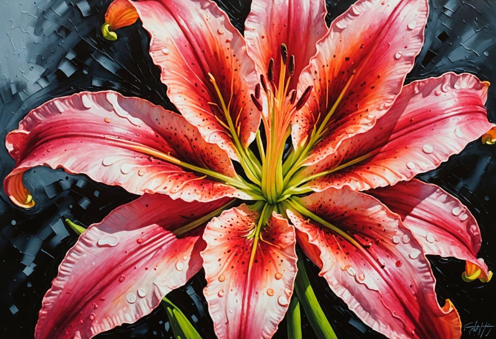 Impasto Oil Painting of a Stargazer Lily