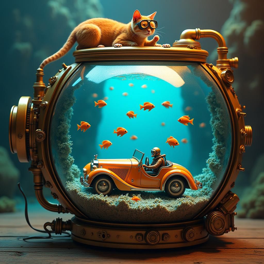 Fishbowl Steampunk Diver and Rolls Royce