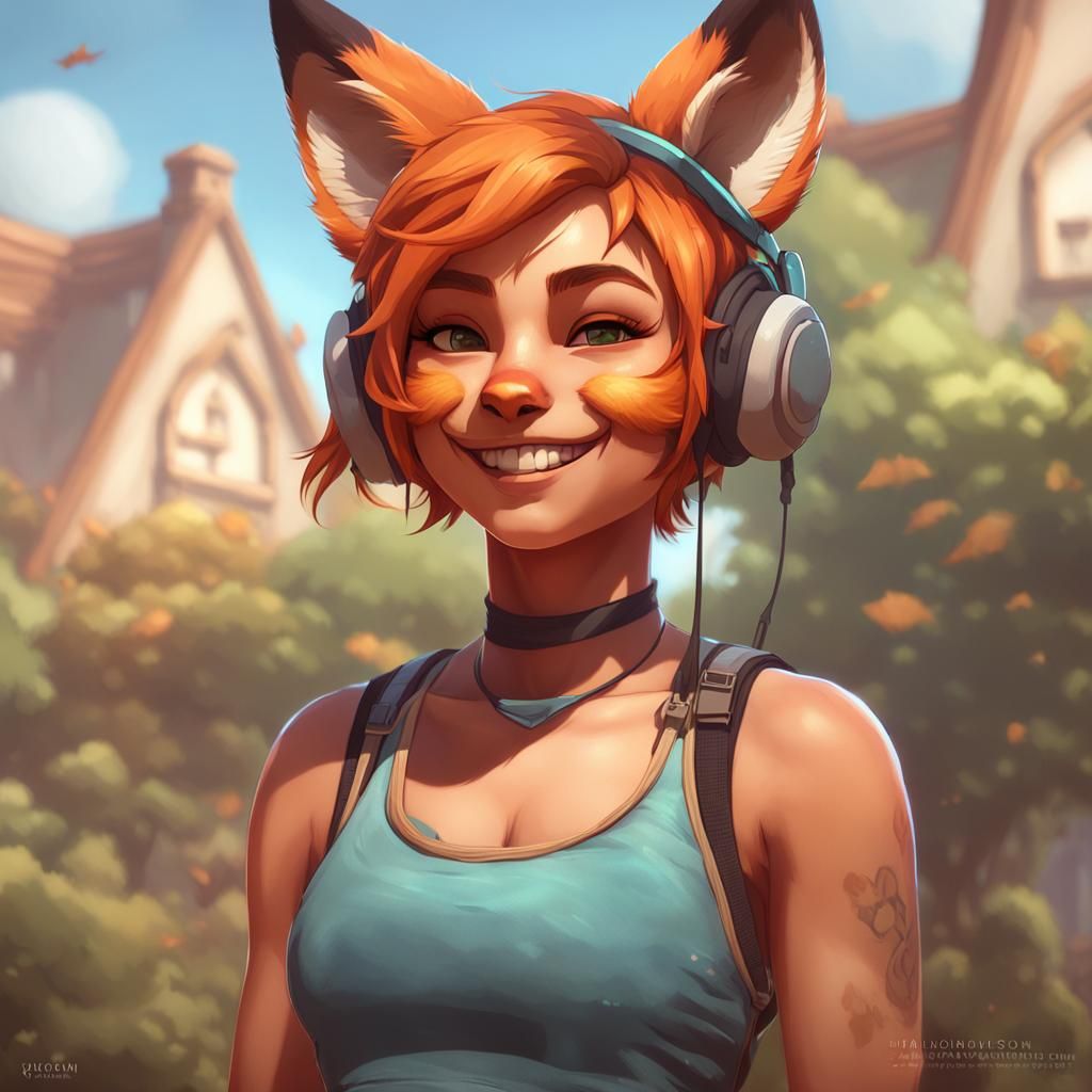 Voluptuous Fox-Girl Portrait in Hyperdetailed Style