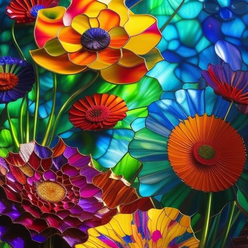 Stained Glass Flower Landscape in Digital Art Style