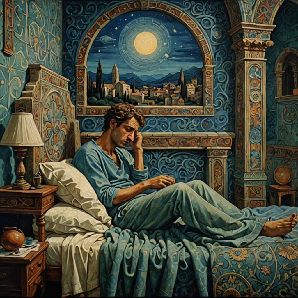 Insomnia: Oil Painting in Romanesque Style