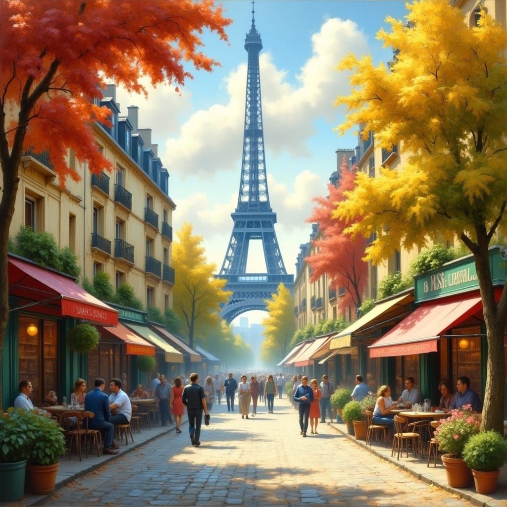Parisian Autumn Day: An Impressionistic Street Scene