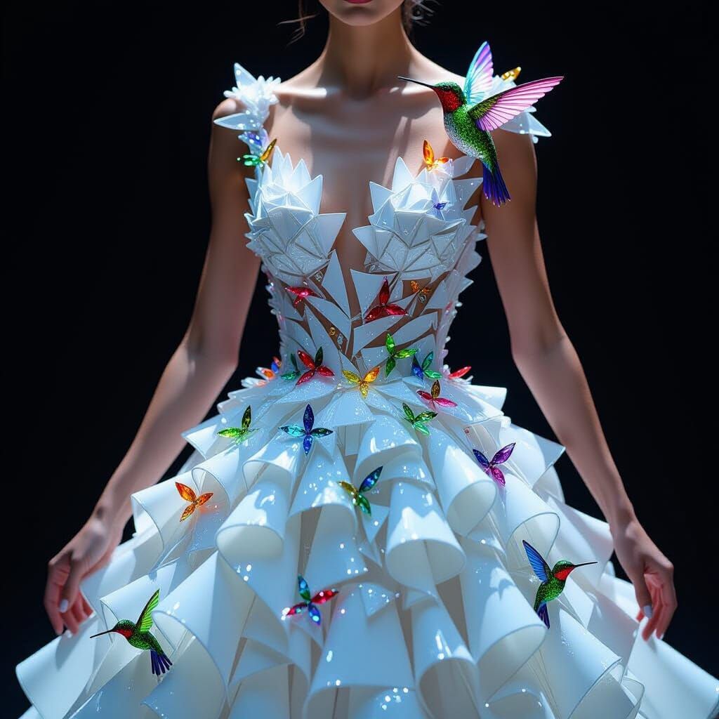 Woman's Silhouette in Cracking Glass Couture Dress