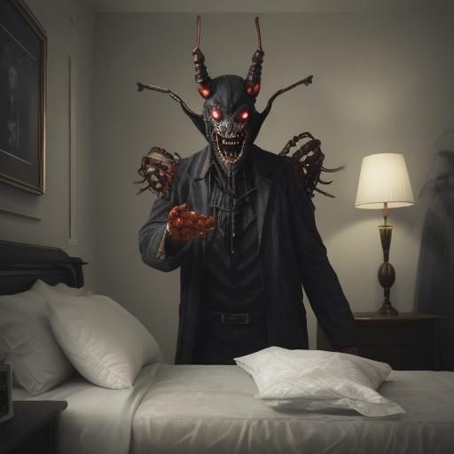 Horrifying Insect Demon in Bedroom Dreamscape