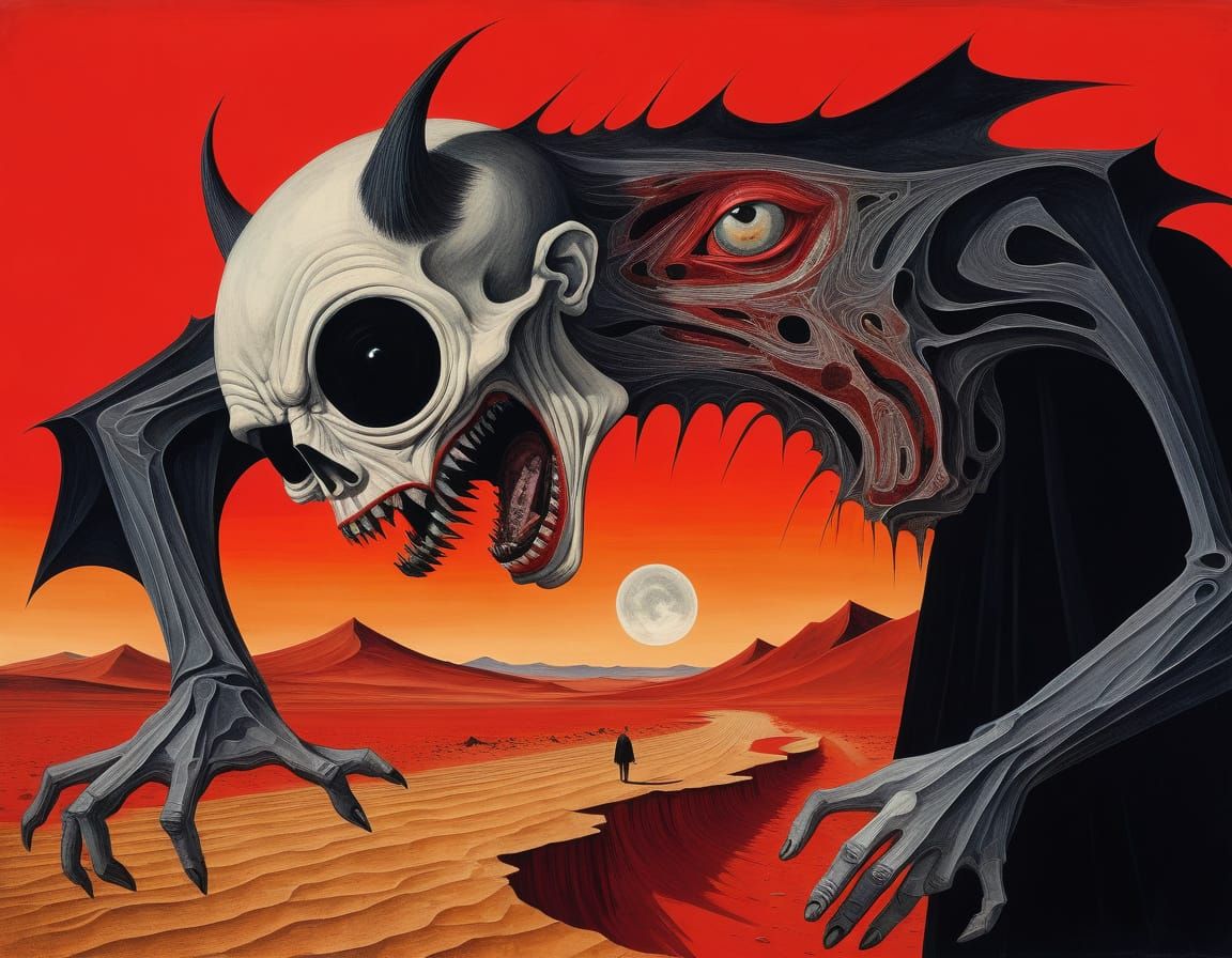 Starving Vampire Feasting in Red Wasteland Collage