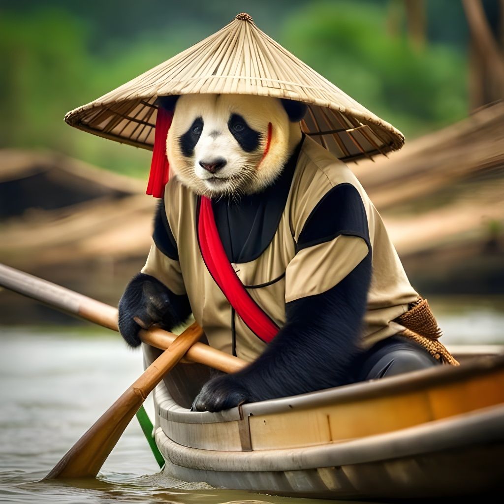 Panda in Pirogue on Mekong River, HDR Portrait