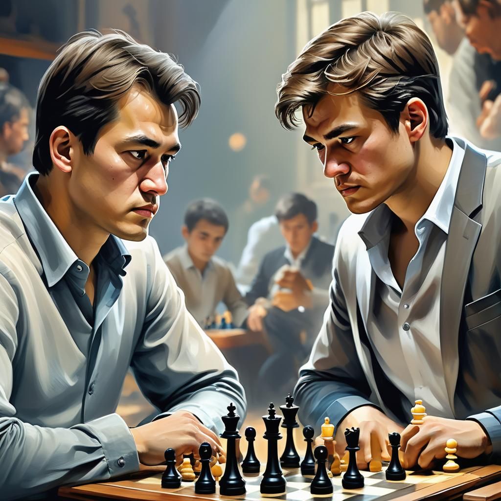 Nodirbek Abdusattorov and Margus Carlsen, side by side mid-c...