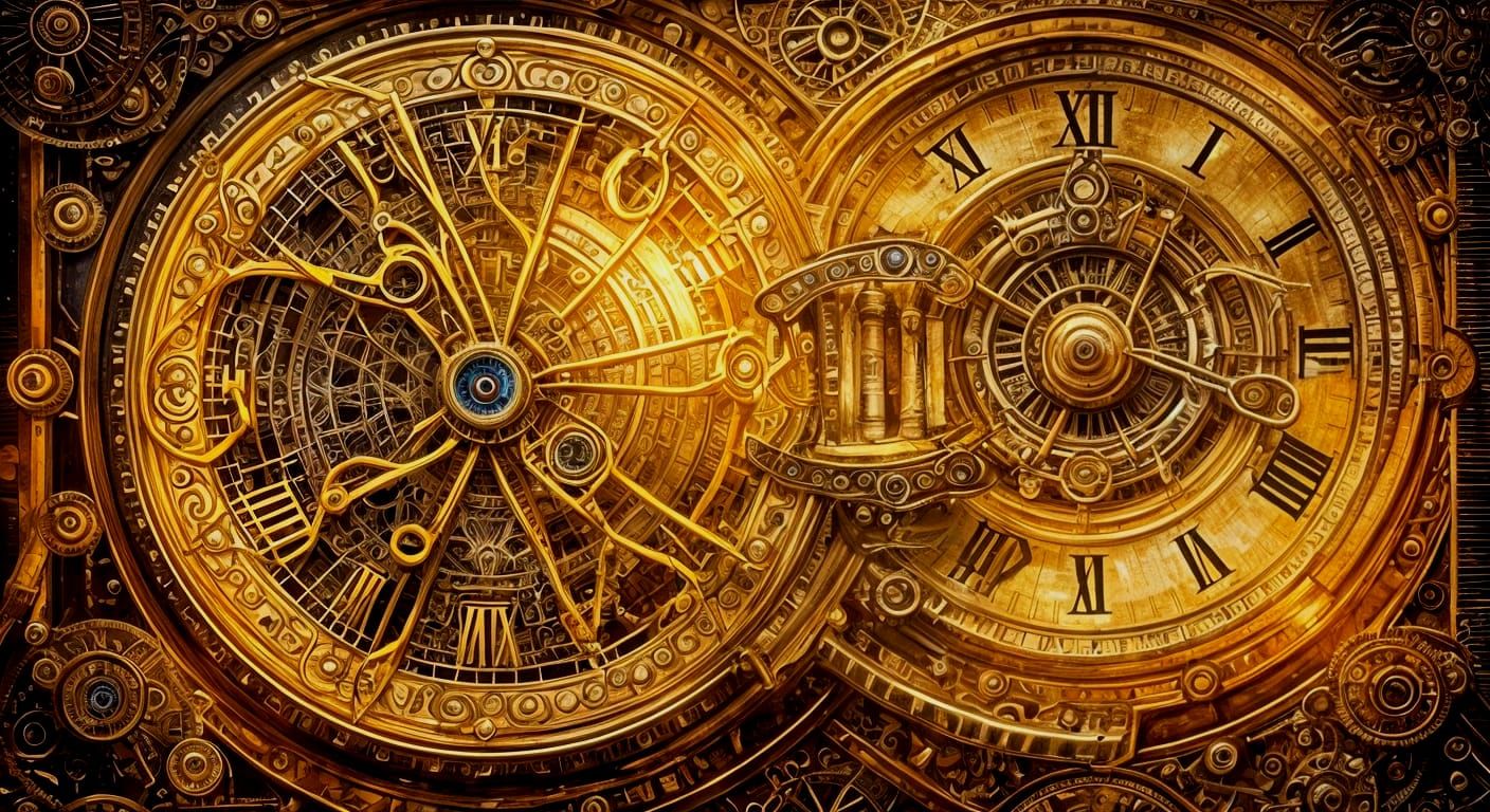 Clockwork City Floating in Nebulae, Art Nouveau Style