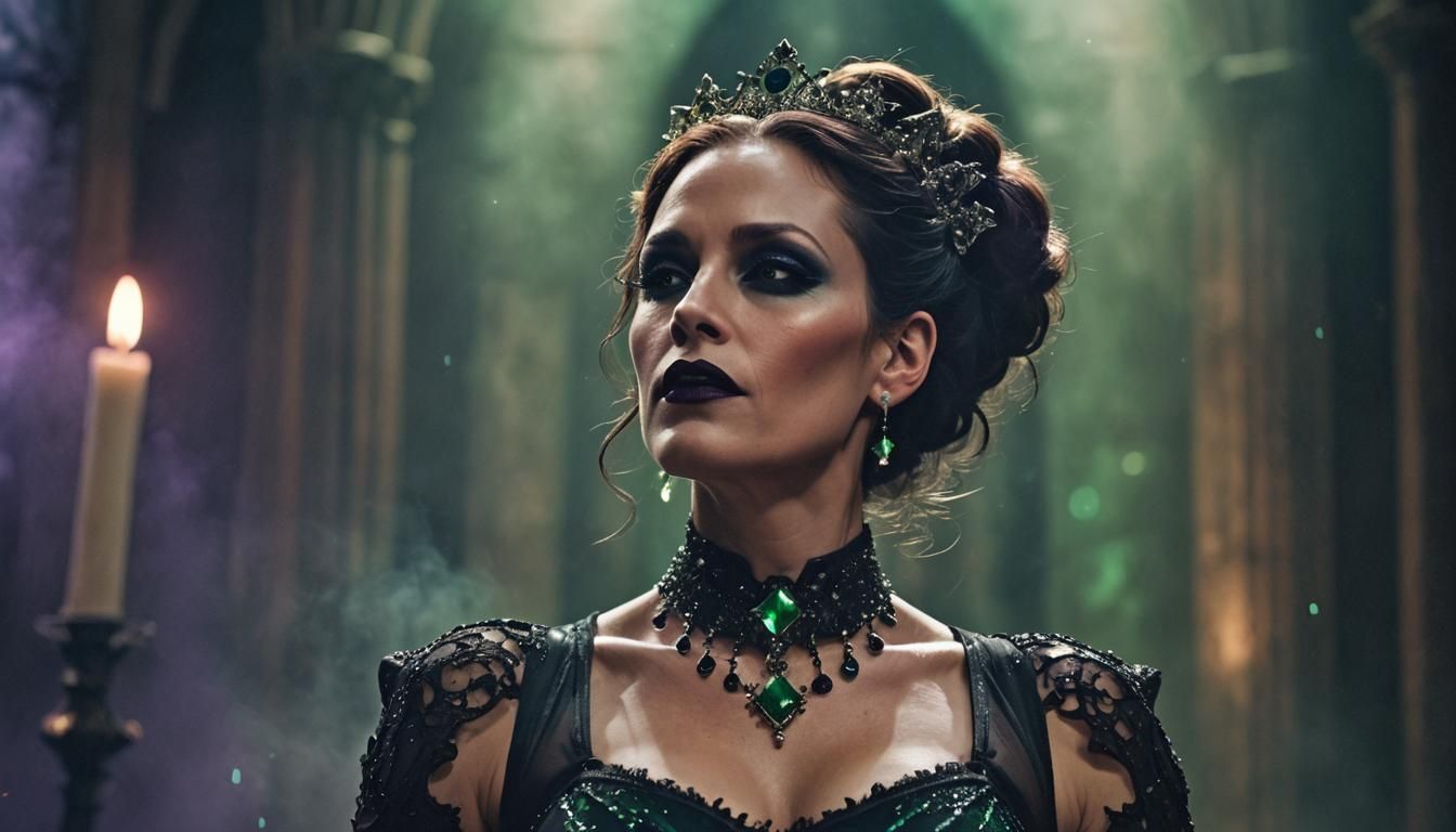 Gothic Burlesque Dancer in Starry Cathedral