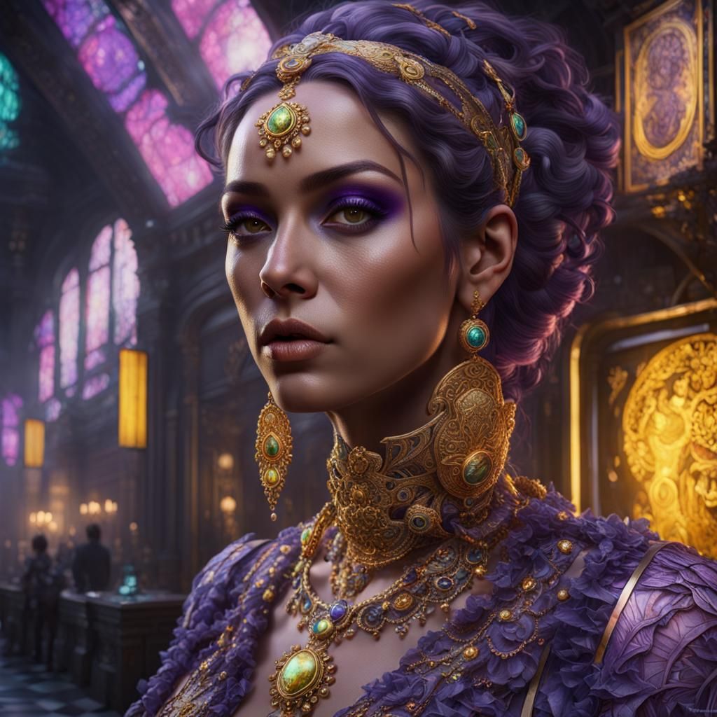 Ethereal Goddess in Luminous, Futuristic Attire