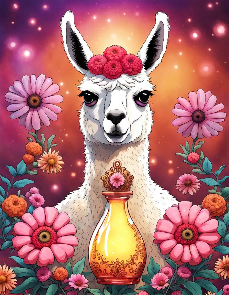 Luminous Llama in a Floral Fantasy