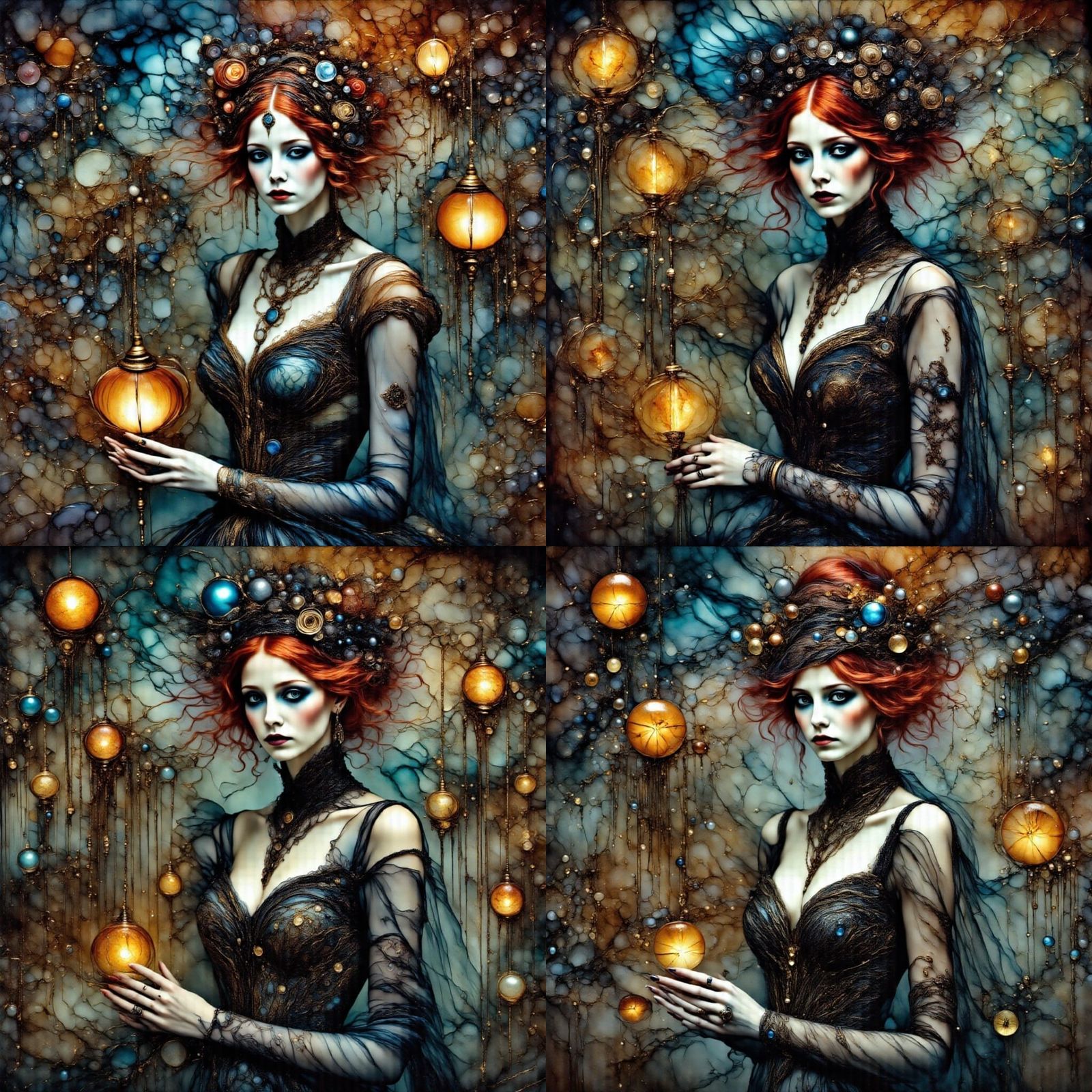 Fairy Witch Conducting Seance in Cyberpunk Style