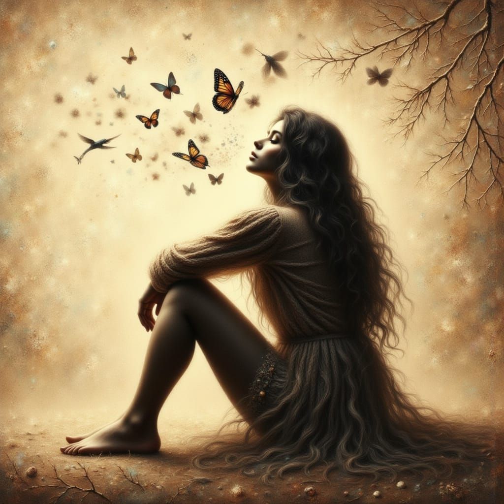 Meditative Silhouette in Beige with Textured Background