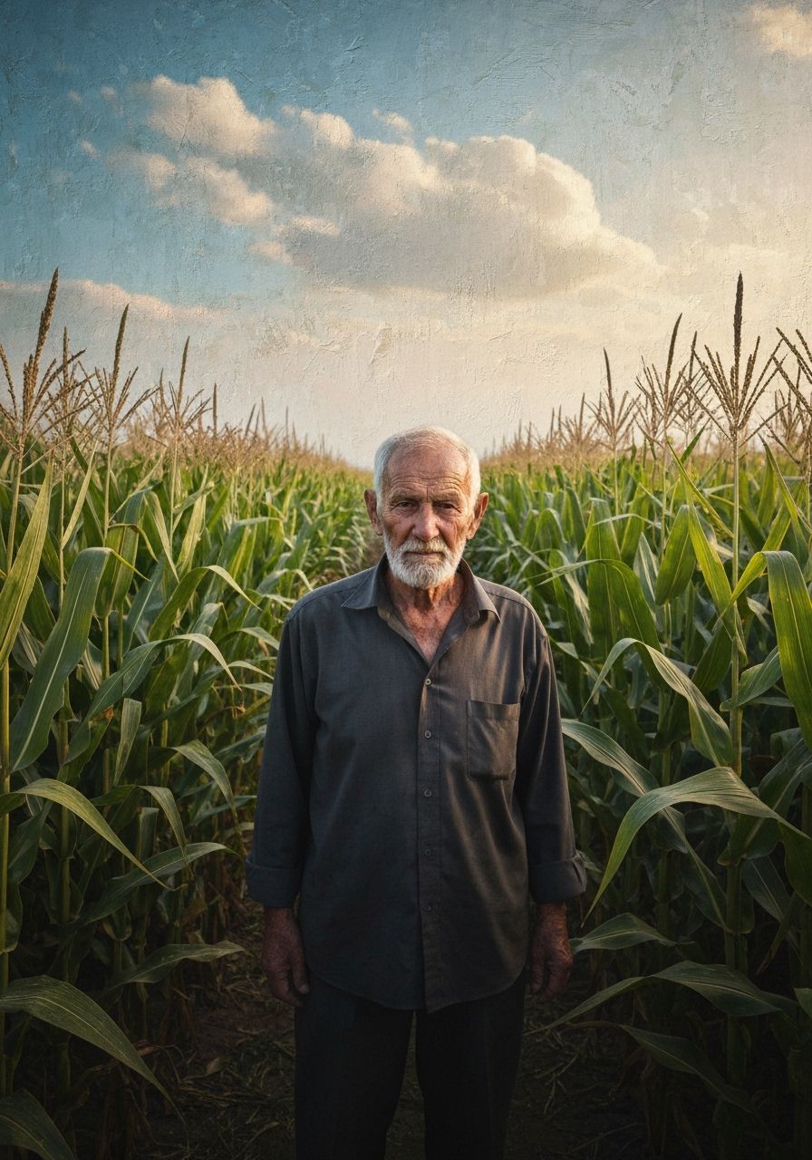 Elderly Man in Cyprus Corn Field, Emotional Oil Painting