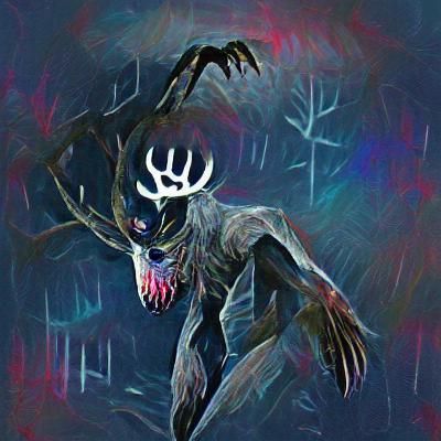 Terrifying Wendigo Creature in Dark Fantasy Style