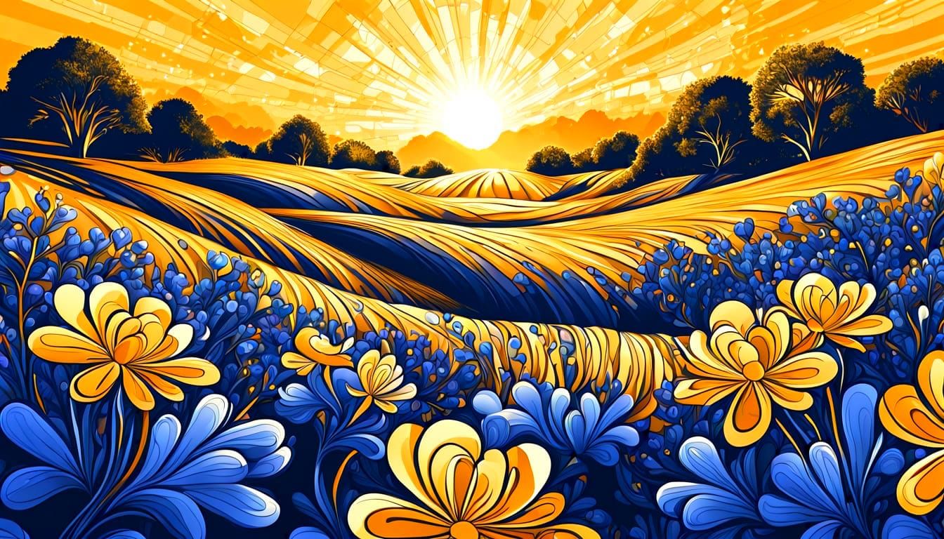 Texas bluebonnets in warm golden sunshine