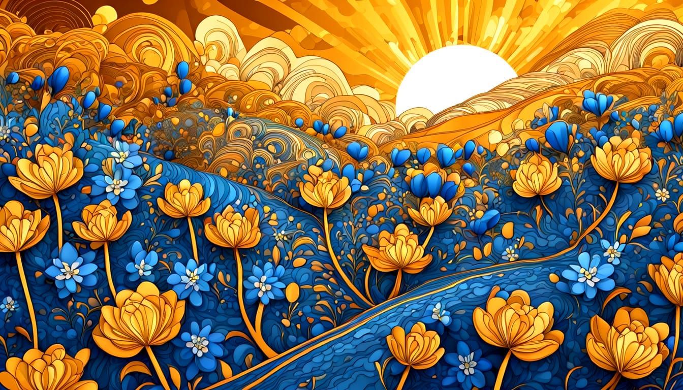 Texas bluebonnets in warm golden sunshine