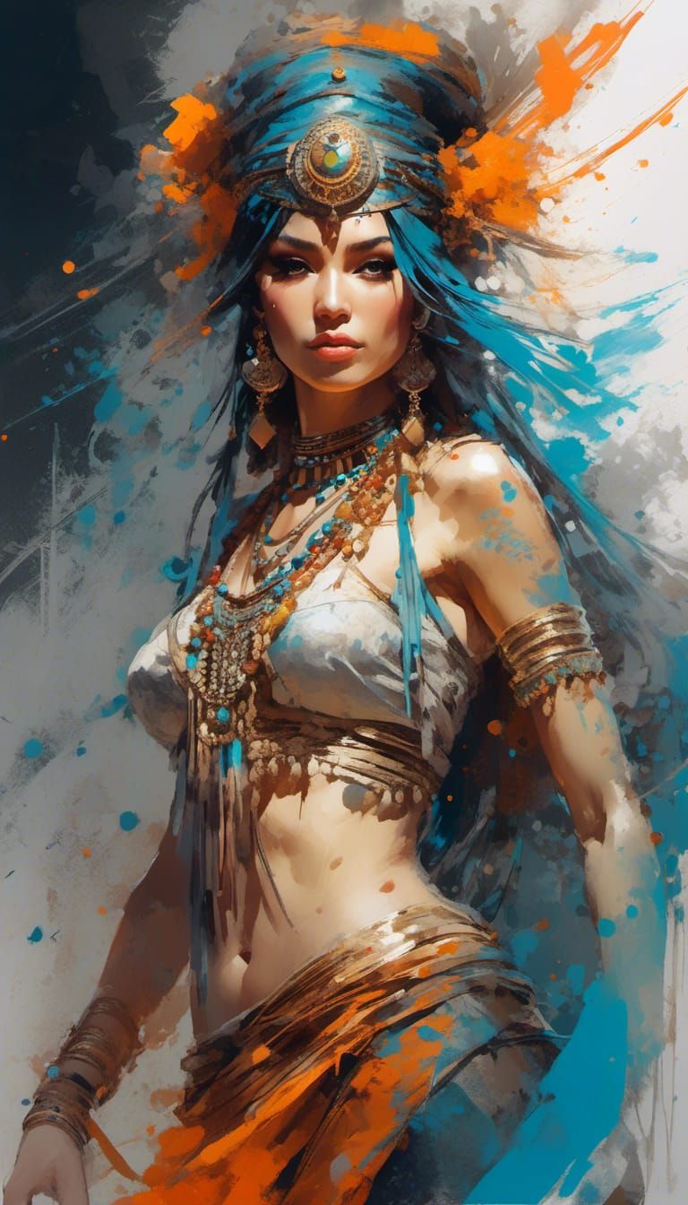 Aetherpunk Belly Dancer in Hyperrealistic Anime Sketch