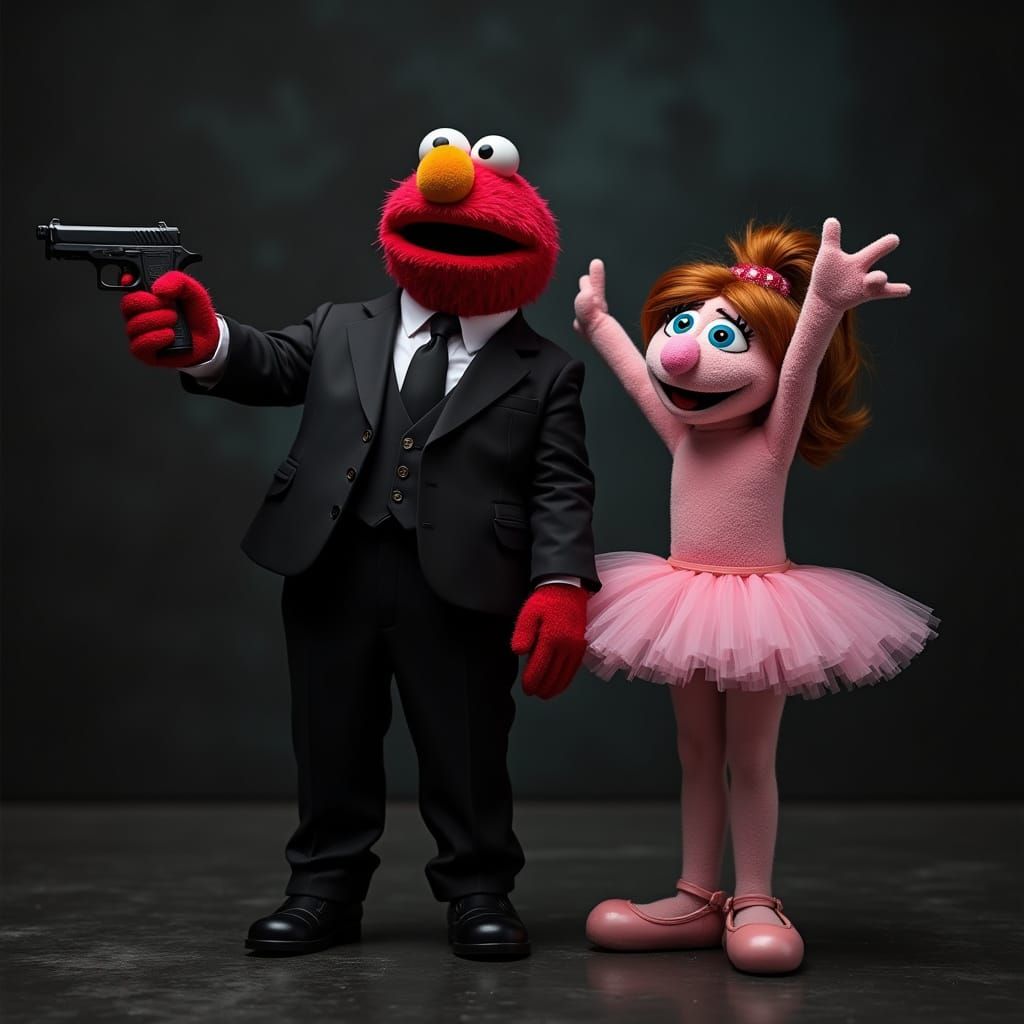 Elmo as Armed Agent With Ballerina